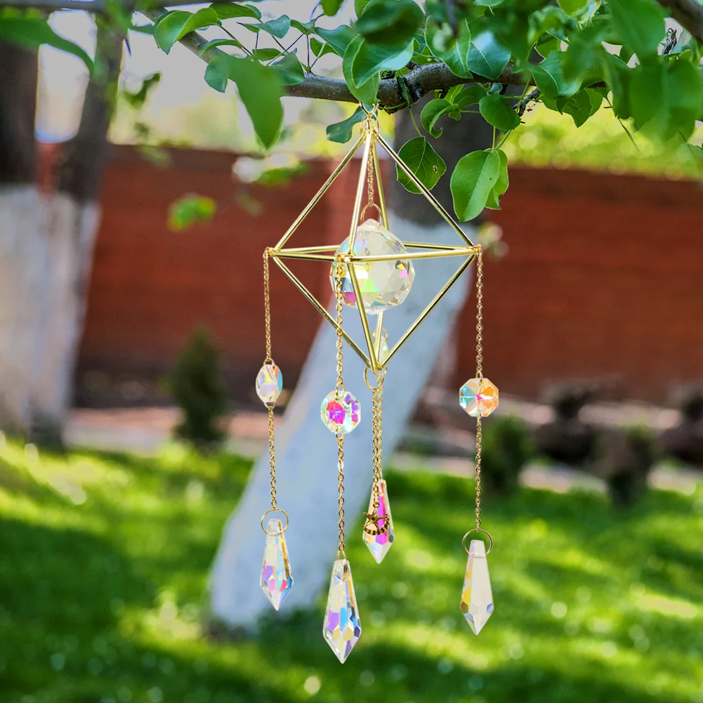 Crystal Sunburst Suncatcher Hanging Modern Star Moon Prism Handmade Pendant