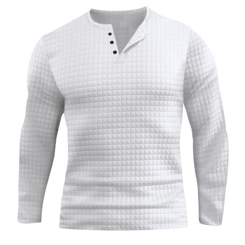 Men's Small Checker Sports Slim Fit Breathable Long Sleeved T-shirts Leisure Henley Shirt