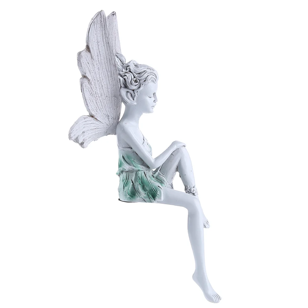 Flower Fairy Sculpture Resin Turek Sitting Statue Angel Yard Decor (White)