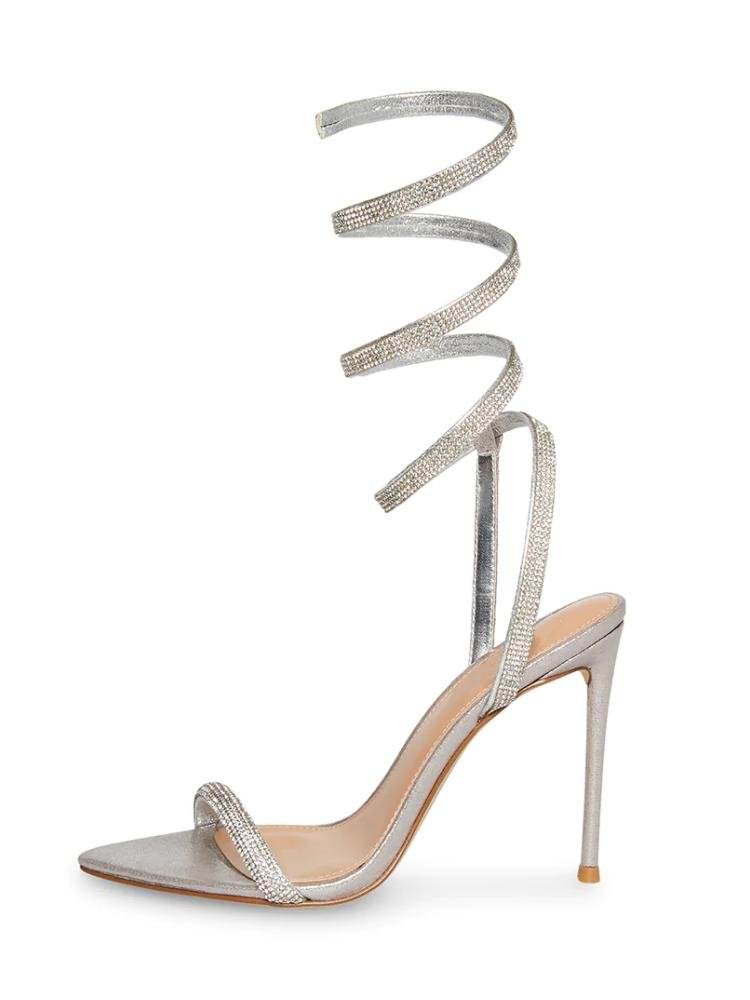 Sparkly Crystals Pointed Toe Ankle Wrap Gladiator Stiletto Heel Sandals
