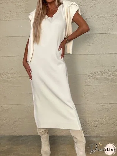 Turtleneck Dropped Shoulder Sweater and Midi Dress Sweater Set