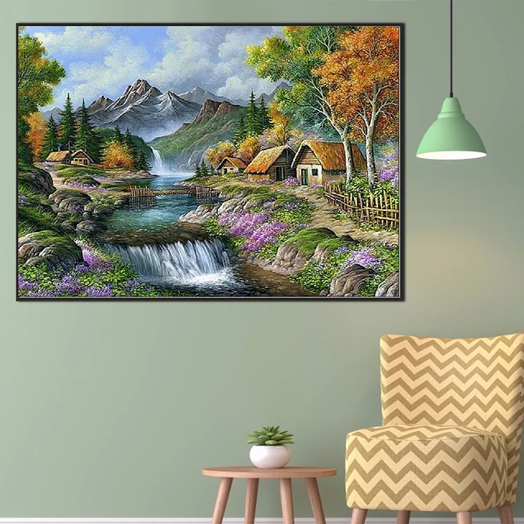 Woodland Waterfall - Full Square - Diamond Painting (70*50cm)
