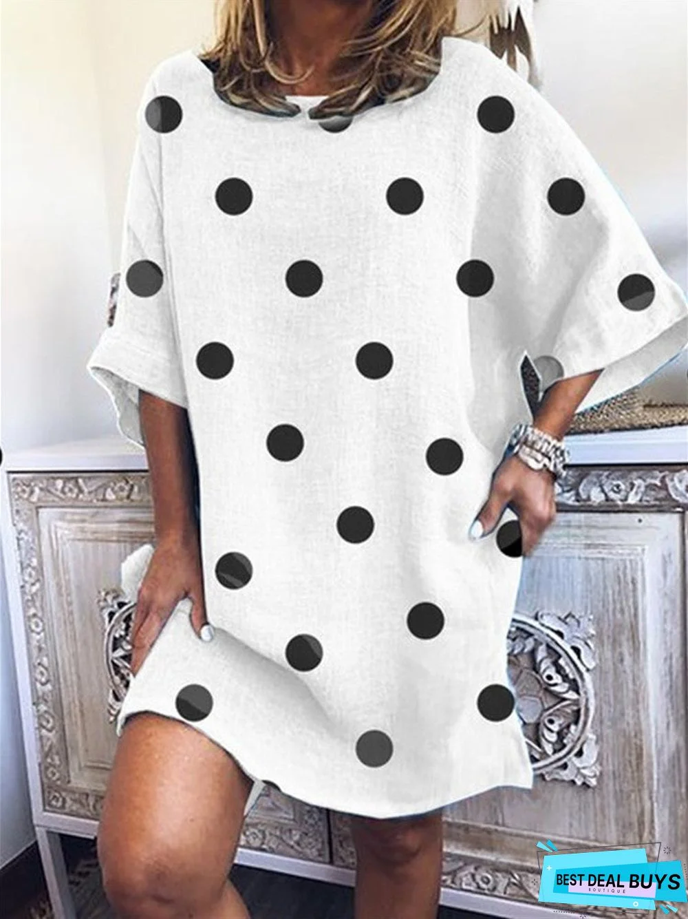 Round neck loose short sleeve dress