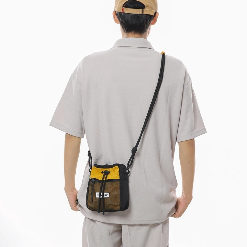 Unisex Medium Nylon Color Block Streetwear Sports Sewing Thread Square String Crossbody Bag