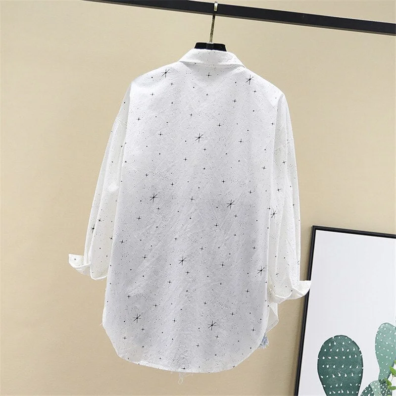 Women Blouses Shirts Tunic Womens Tops Clothing 2020 Womenswear Long Sleeve Button Up Down White Star Print New Fashion Autumn