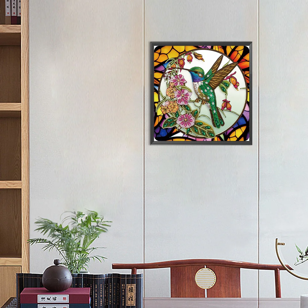 Diamond Painting - Partial Special Shaped Drill - Stained Glass Hummingbird(30*30cm)