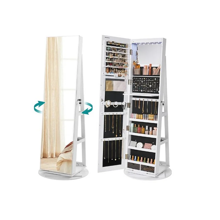 😱Limited Stock-Today Only $19.99🎁SONGMICS LEDs Lockable Jewelry Mirror Cabinet,Standing Jewelry Armoire,, Frameless Full-Length Mirror, 3 Storage Shelves Christmas Gifts Decor