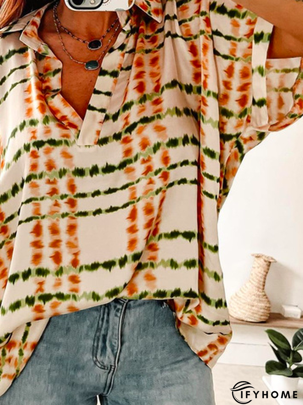 Striped Casual Autumn Polyester Micro-Elasticity Daily Best Sell ThreeQuarterRegularTop | IFYHOME
