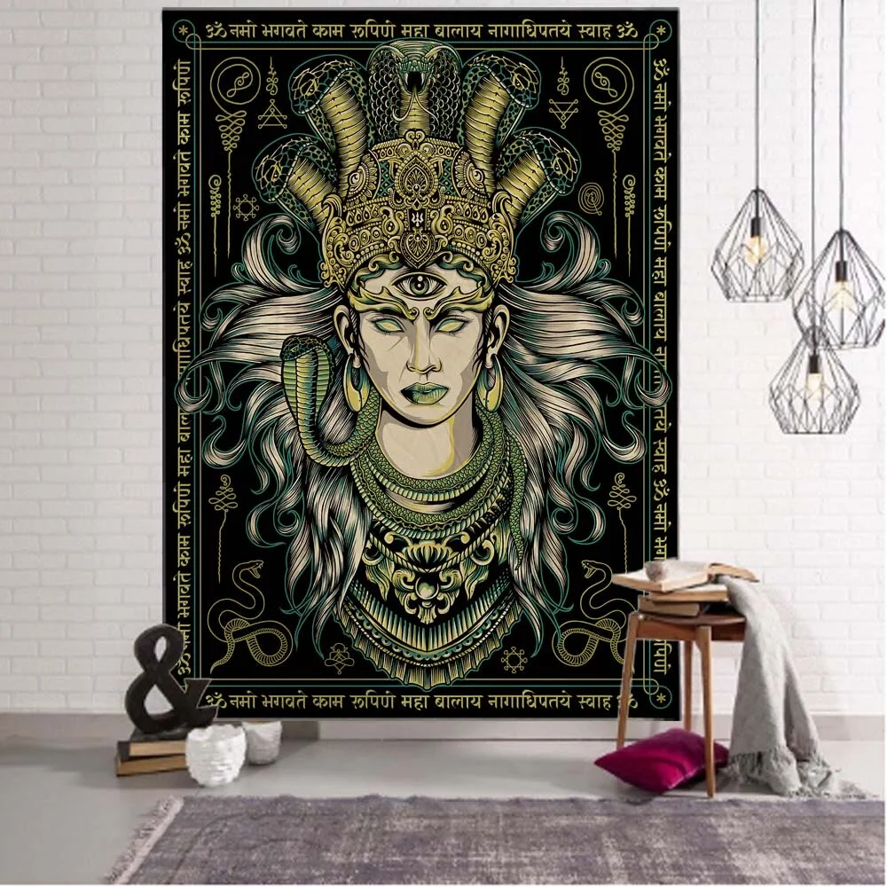 Nigikala Crow Tapestry Psychedelic Rune Character Art Wall Hanging Home Wall Decor Hippie Witchcraft Tarot Room Background Cloth