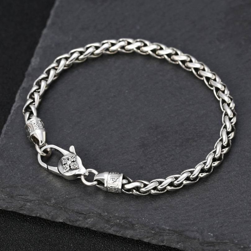 925 Silver Vintage Braided Bracelet Men's