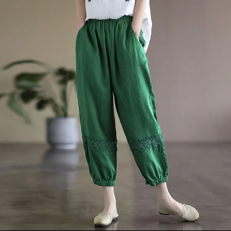 Comstylish Solid Color Lace Patchwork Casual Pants