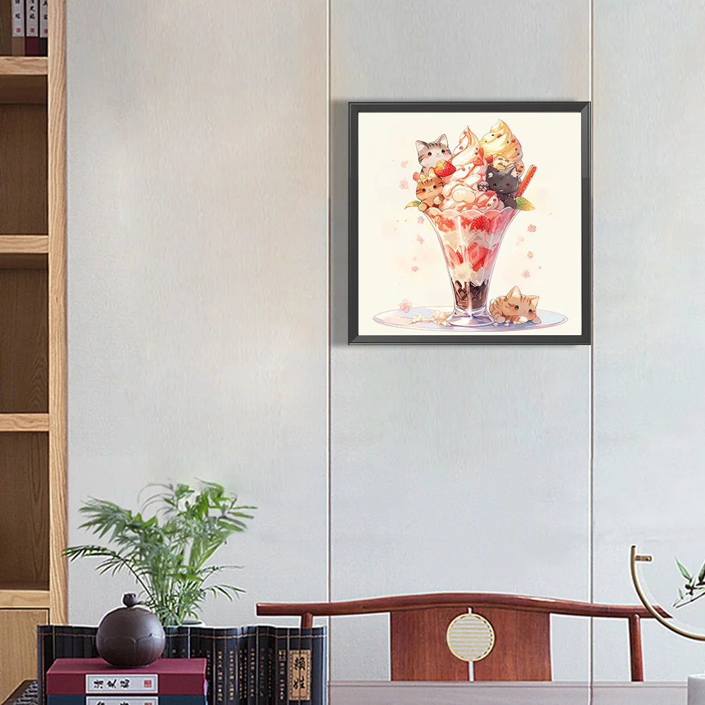 Partial AB Diamond Painting - Full Round Drill - Ice Cream Kitten(Canvas|45*45cm)