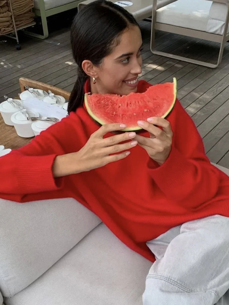 Athvotar Athvotar Multi-Color High-Necked Solid-Color Sweater Women Loose Collar Collar Collar Women's Clothing 66