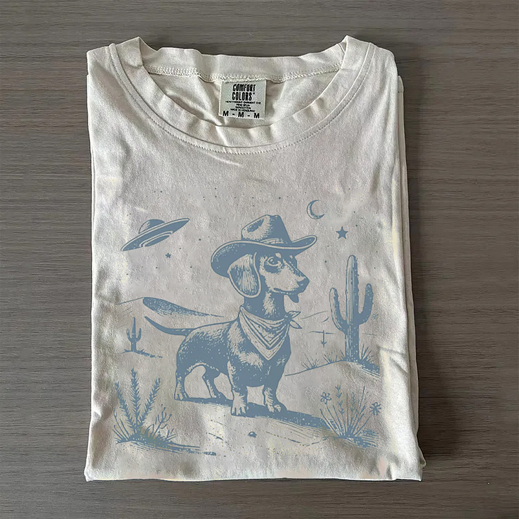 Vintage UFO Western Dachshund T-shirt