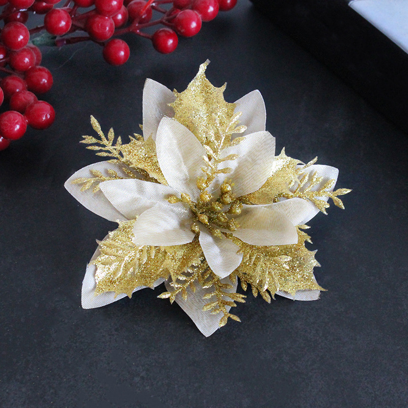 Christmas Decorations Gold,  Silver,  Red 3-Layer Artificial Flowers Christmas Tree Ornaments