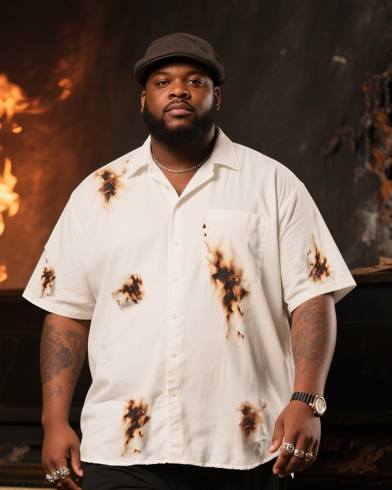 Big Boy Essential 2025 Art Flame Burn Mark Short Sleeve Shirt Trousers Suit
