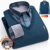 2023 Men's Business Casual Knitted Stretch Wool Fake Two-Piece Warm Shirt