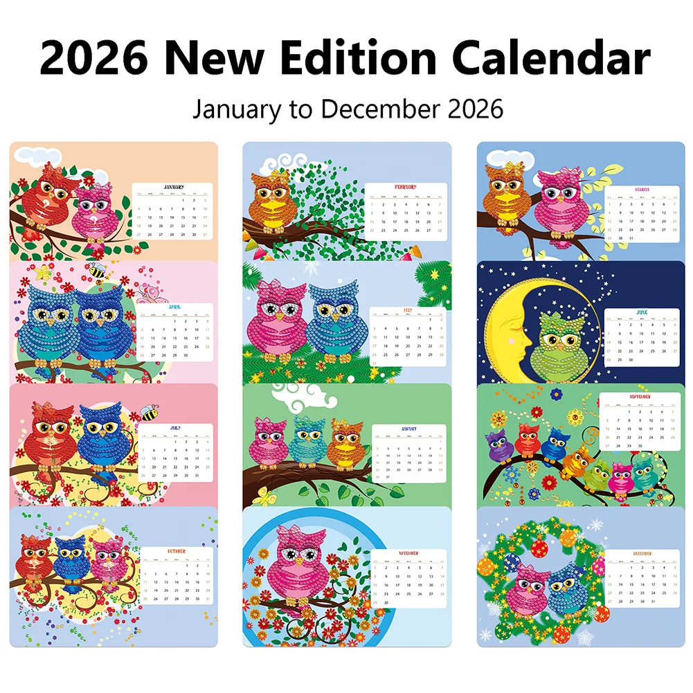 2026 Calendar Diamond Painting Kit DIY Diamond Art Desk Calendar for Home Office