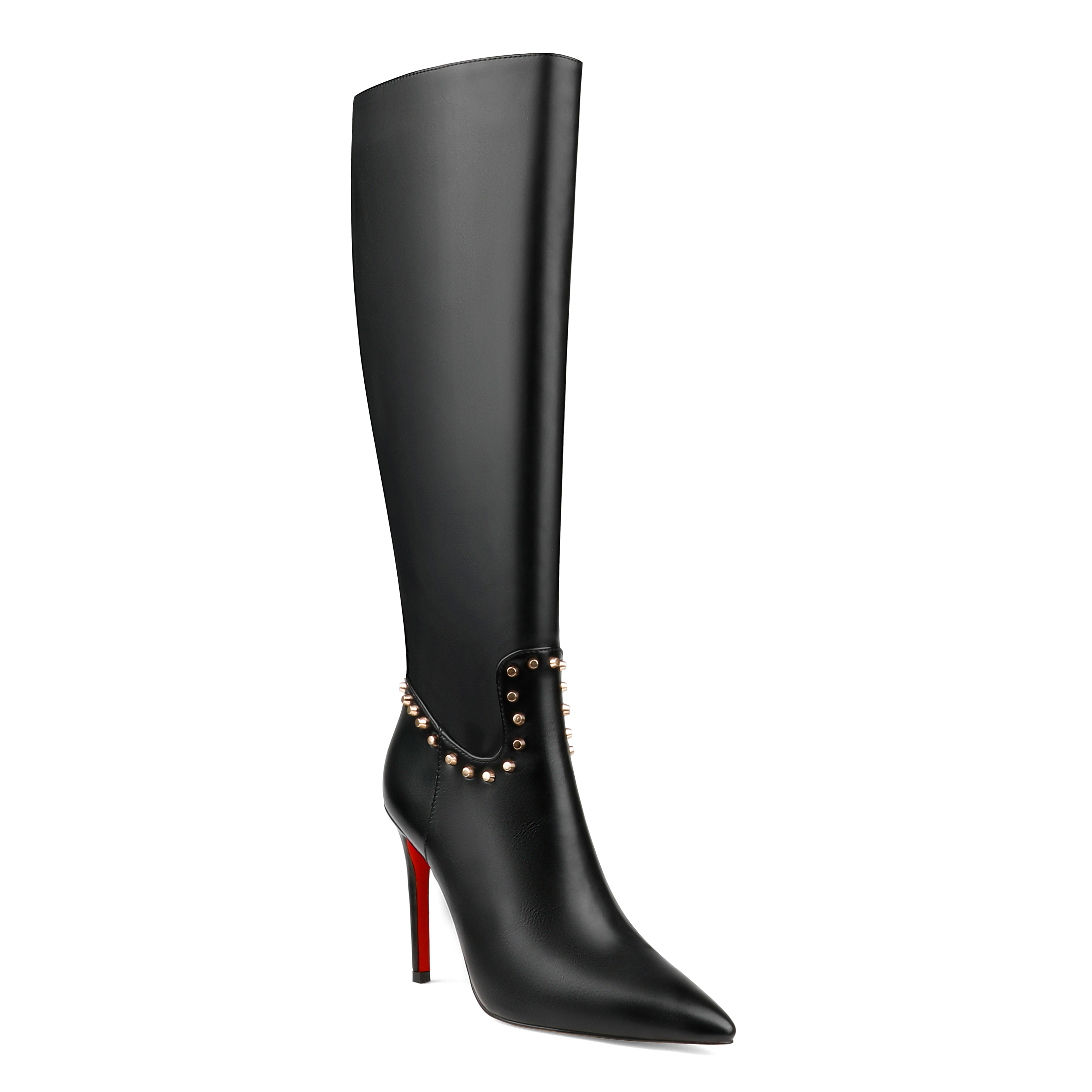 100mm Women's Fashion Zipper Leather High Heels Knee Boots Red Bottom Shoes-MERUMOTE