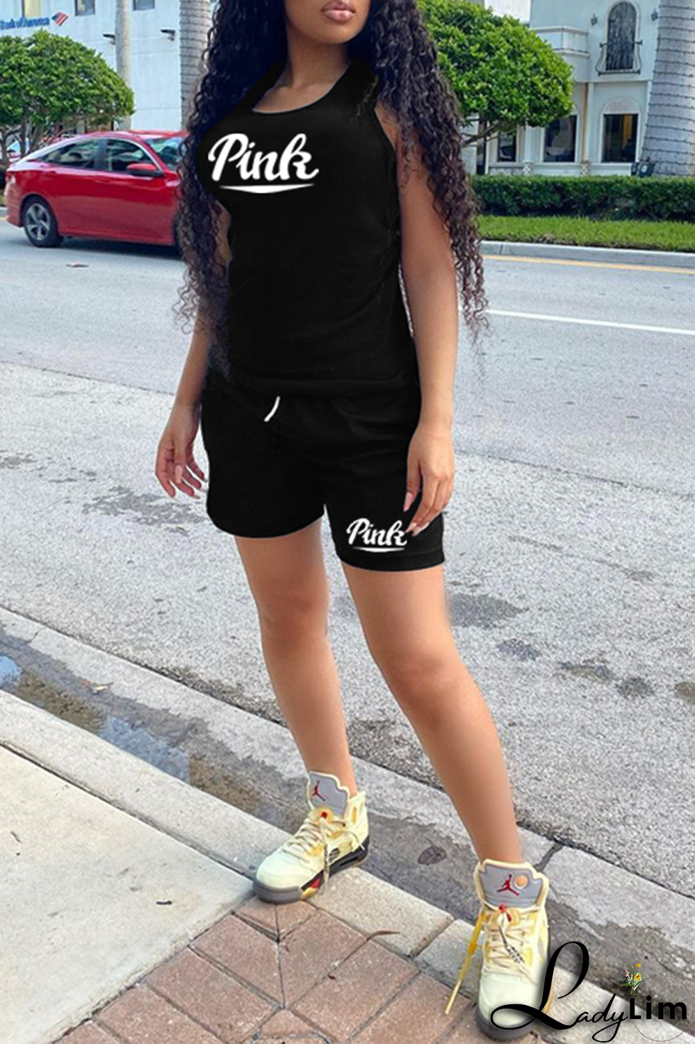 Burgundy Fashion Print Patchwork U Neck Sleeveless Two Pieces