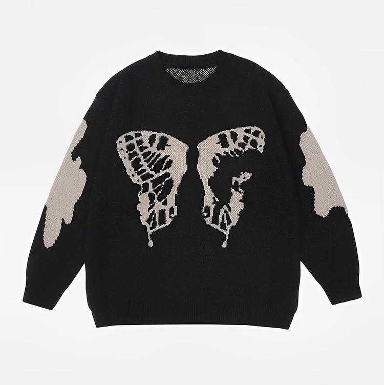 Butterfly Jacquard Knitted Sweaters Hip Hop Loose Pullover Casual Bottoming Sweater at Hiphopee
