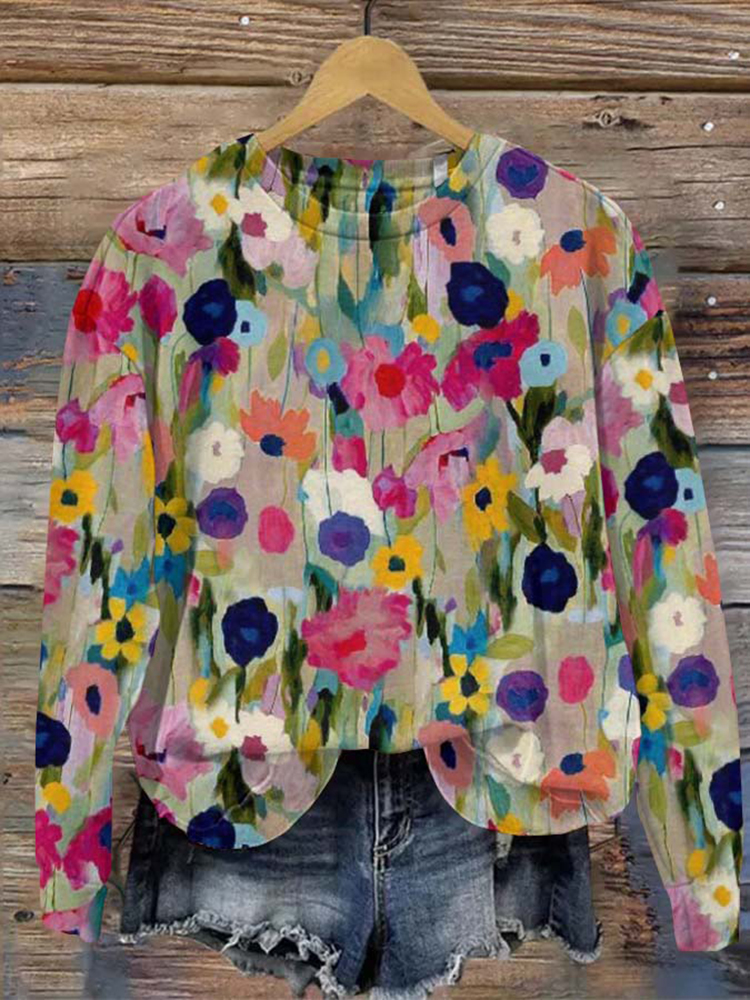Comstylish Women‘s Floral Art Round Neck Casual Sweatshirt