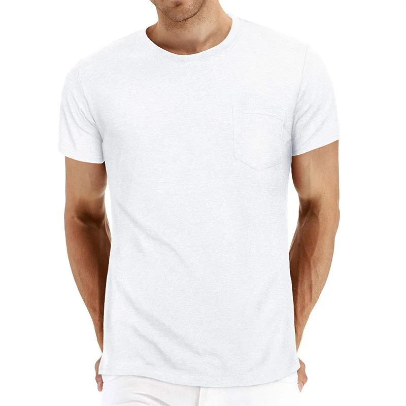 Men's Vintage Solid Color Pocket Short-Sleeved  Tough Men Wear Retro Shirt With Blue,White,Grey & More Colors