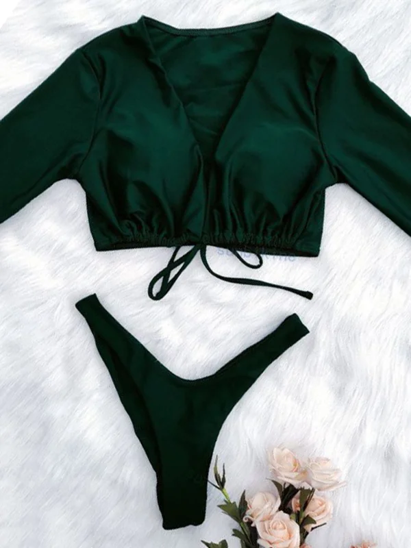 Plain Knot Front Bikinis Swimwear