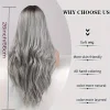 Fashion Ombre Black Light Gray Body Wave Wig 24-inch Curly Wave Long Wig 