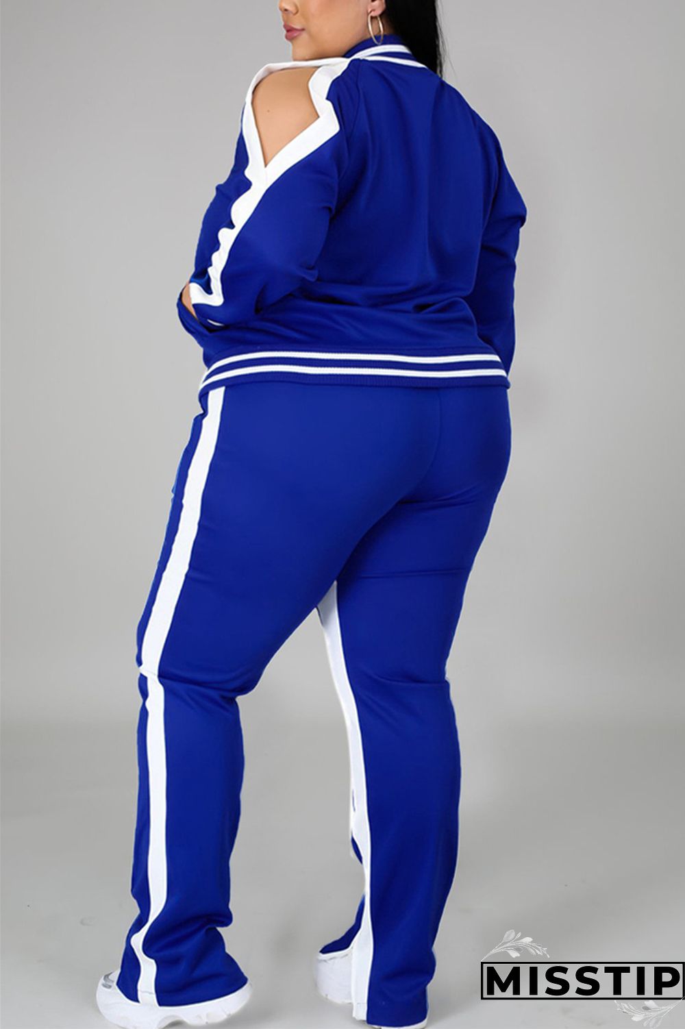 Black Fashion Casual Sportswear Zipper Collar Long Sleeve Regular Sleeve Patchwork Plus Size Set