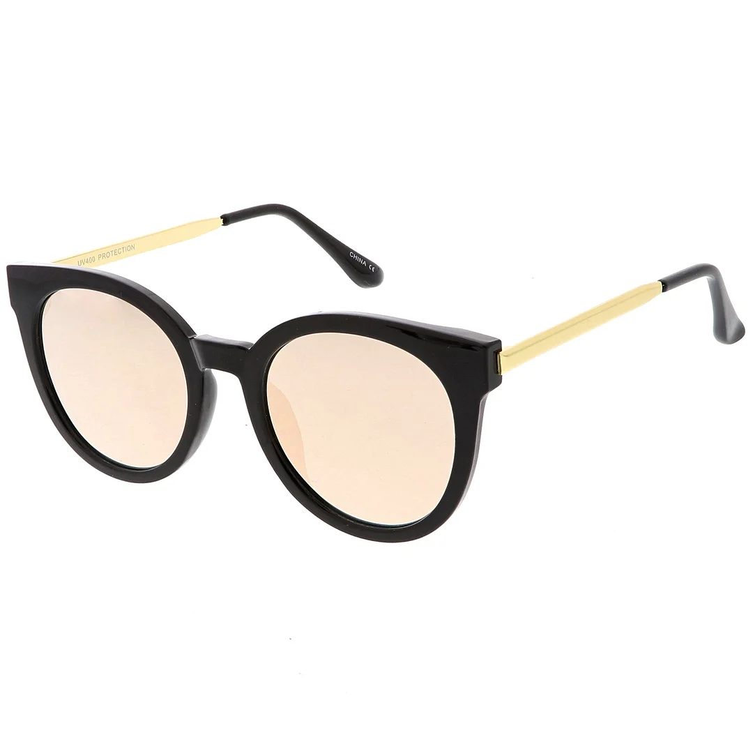 Classic Horn Rimmed Cat Eye glasses Round Color Mirrored Flat Lens 53mm