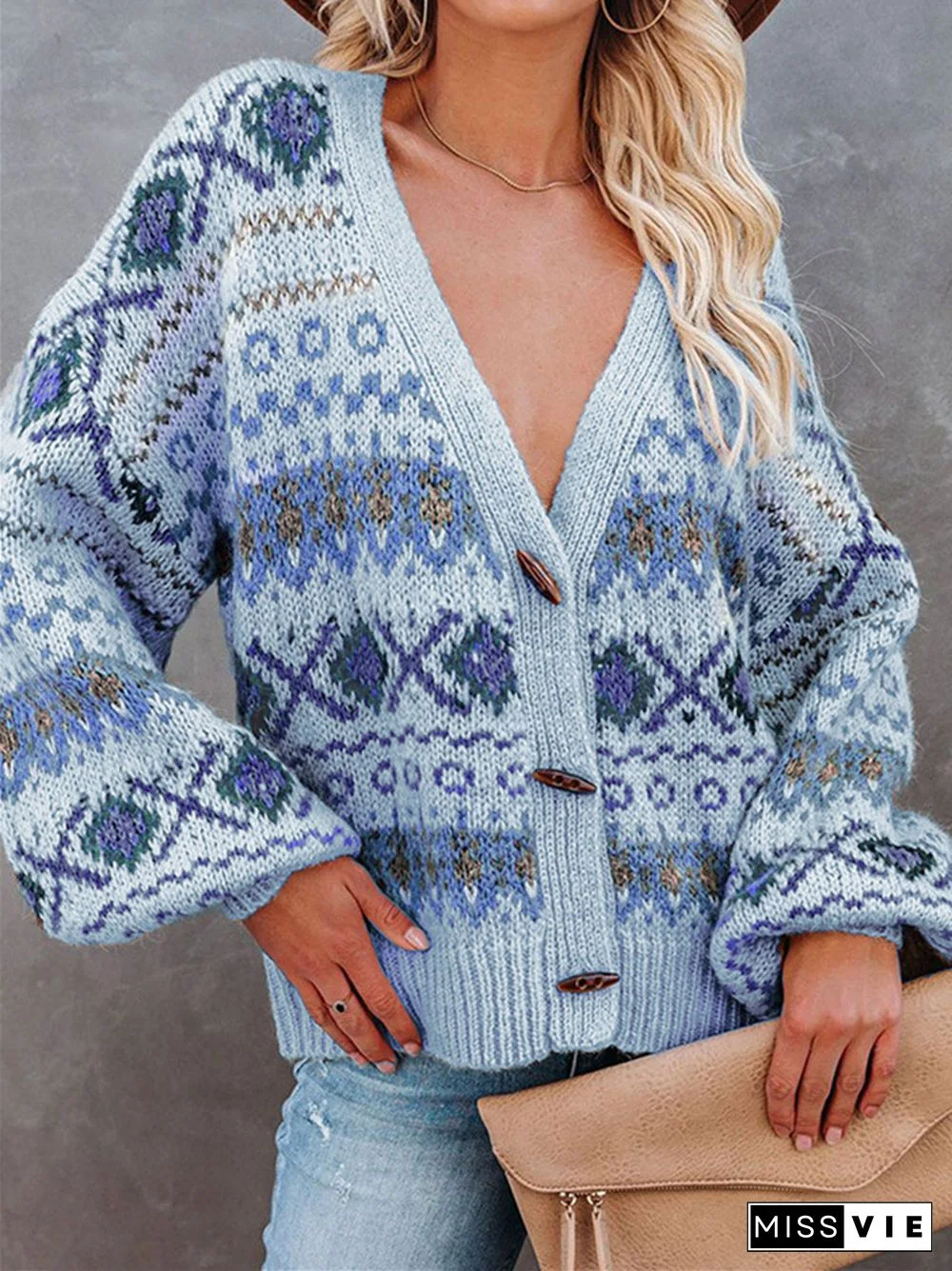 Loose Casual V-neck Cardigan Knit Sweater