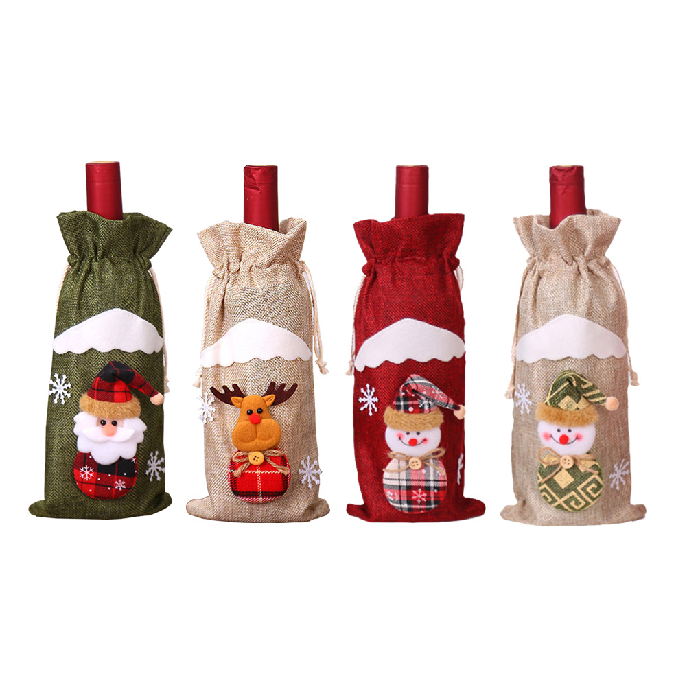 

Christmas Decoration Red Wine Bottle Holder Bag Home Table Decor Ornament, Snowman's original hemp, 501 Original