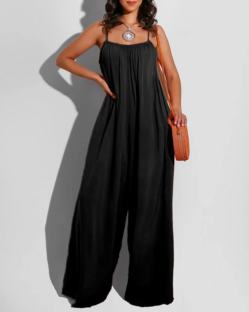 Women's Solid Color Casual Suspender Jumpsuit