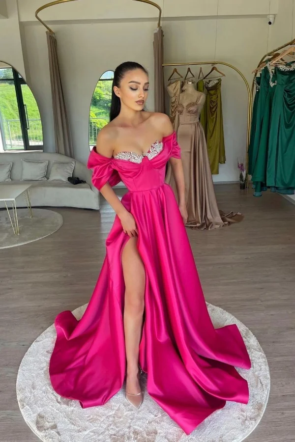 elegant fuchsia dress Sheath/Column Sweetheart Fuchsia Long Prom Dress Elegant Evening Gowns  SLD003 main image 0