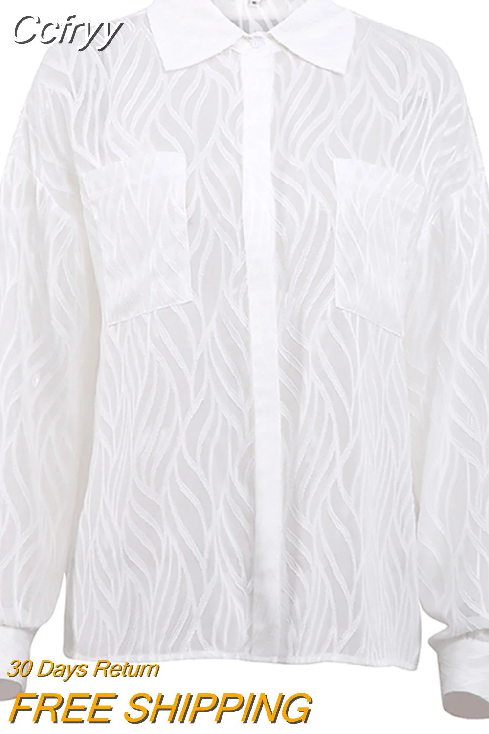 Huibahe Transparent Chiffon Elegant Lapel Shirt Spring 2023 Long Sleeve Button Blouses Single-Breasted White Top Office Lady