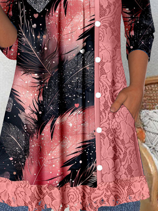 Women's Long Sleeve Scoop Neck Graphic Lace Top