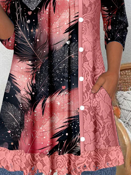 Women's Long Sleeve Scoop Neck Graphic Lace Top