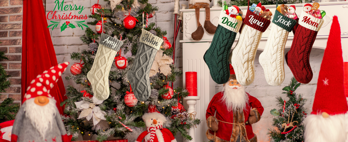 Christmas Stocking Decoration for Xmas Tree, Holiday and Family Stocking for Fireplace