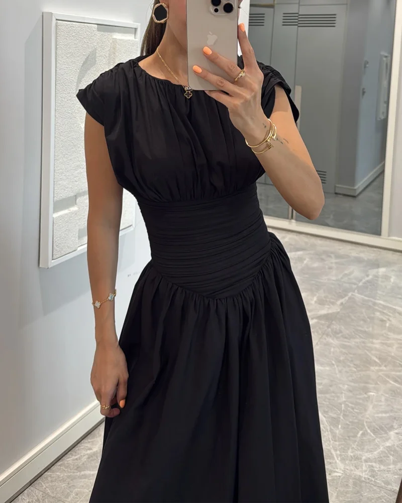 Rotimia Fashion effen geplooide jurk