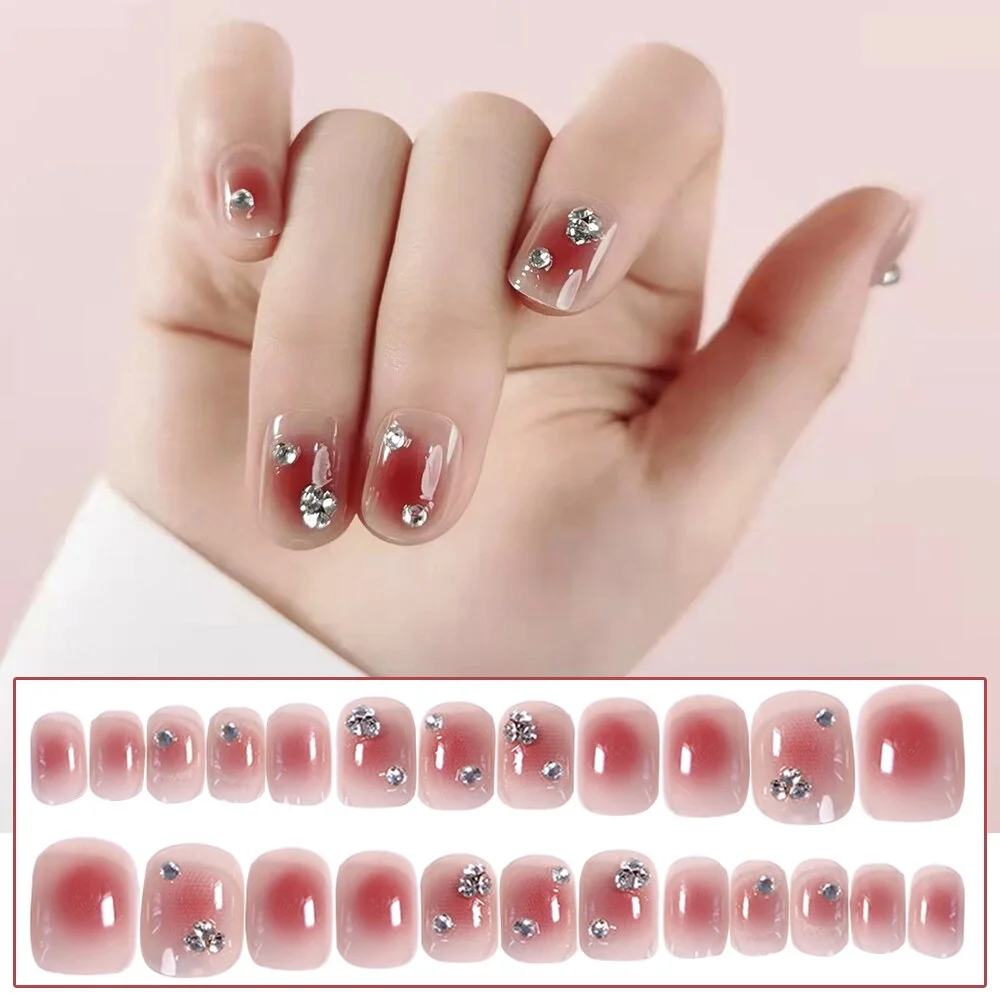 Applyw Press on Nail Pearl Design Pink Color Fake Nails Full Finished Girl Removable Summer Sweet Style False Nails Nail Decor