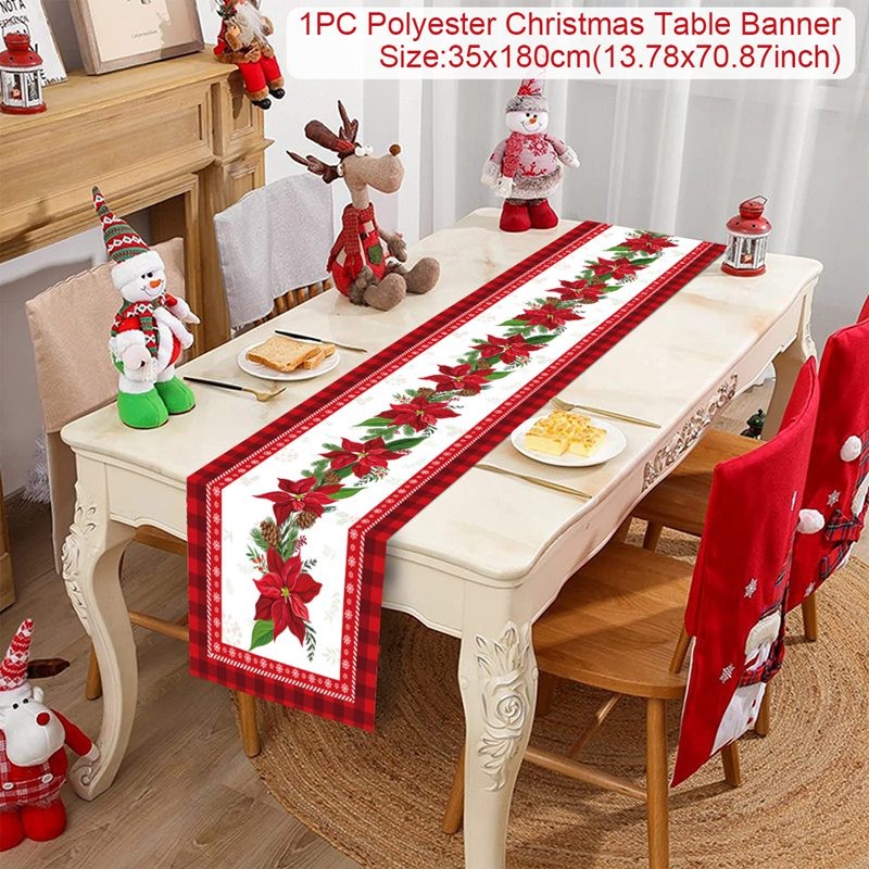 Tegooe Polyester Christmas Table Runner - Classic Poinsettia Design 35x180cm