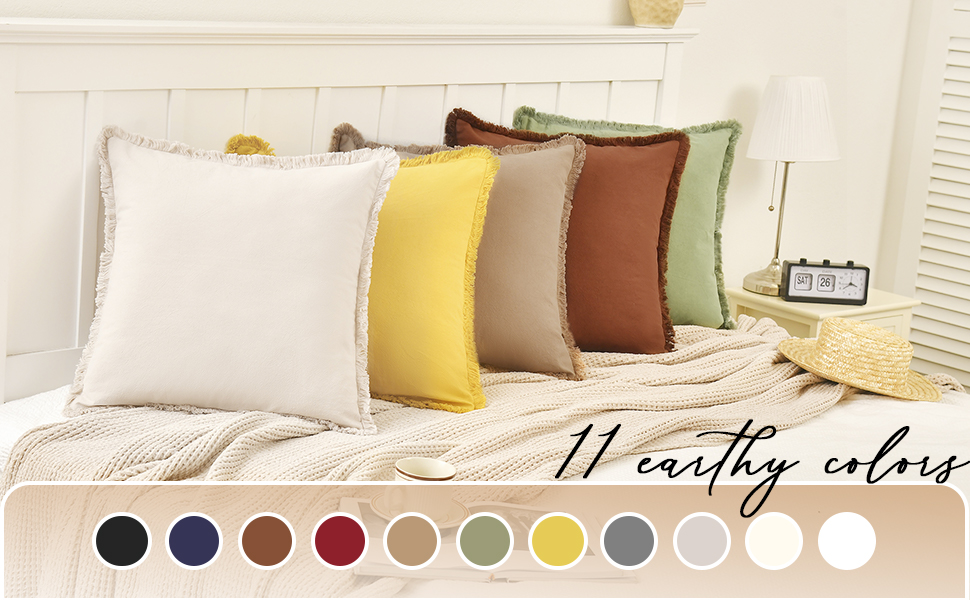 Pillow Covers 18x18 Set of 2 Throw Pillow Covers with Fringe Chic Cotton Decorative Pillows
