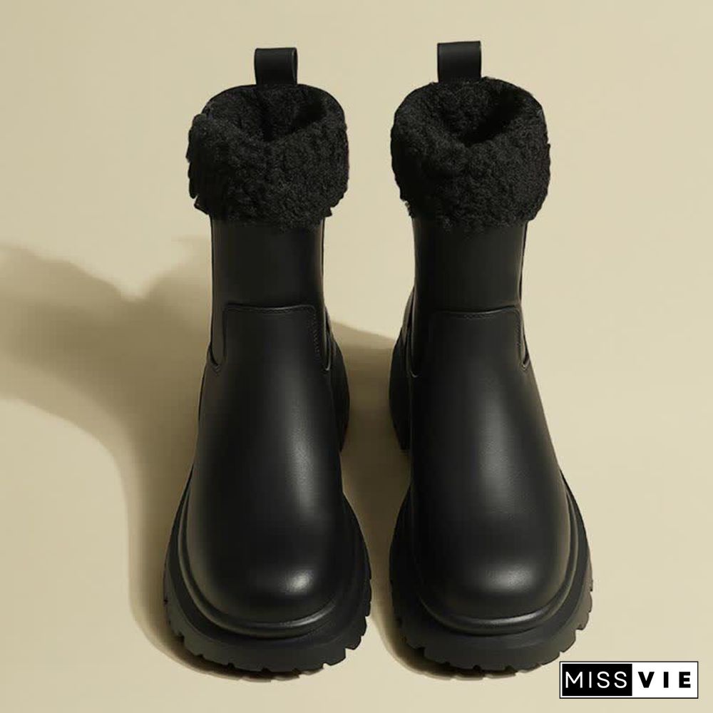Chic Round Toe Plush Martin Boots