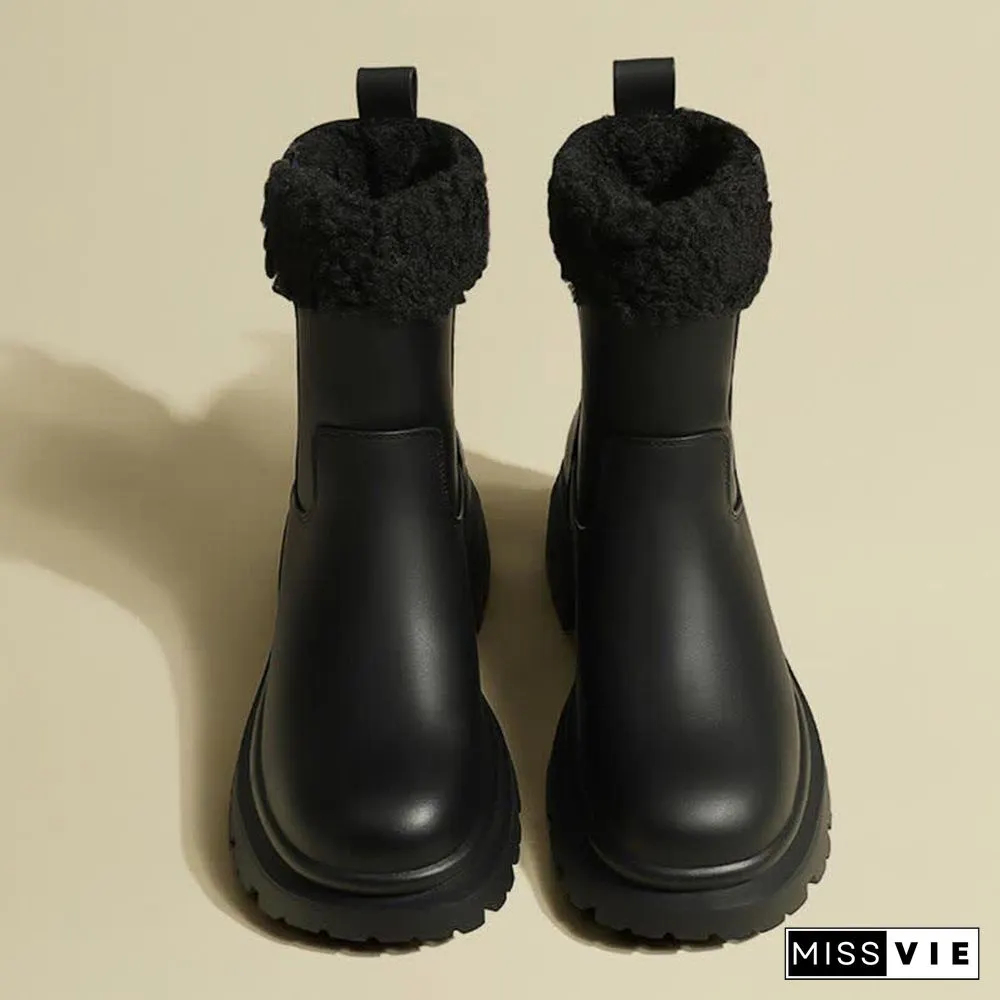 Chic Round Toe Plush Martin Boots