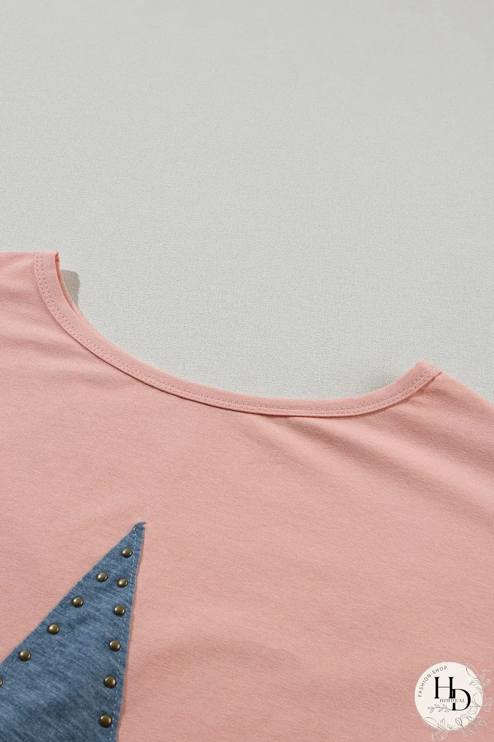 Apricot Pink Star Patch Graphic Tee with Studded Detail