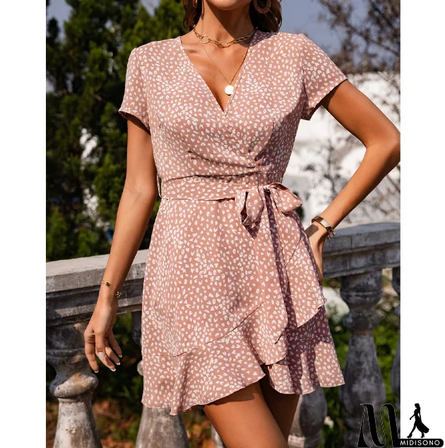 MidiSono - Fashion V-Neck Ruffled Chiffon Floral Dress