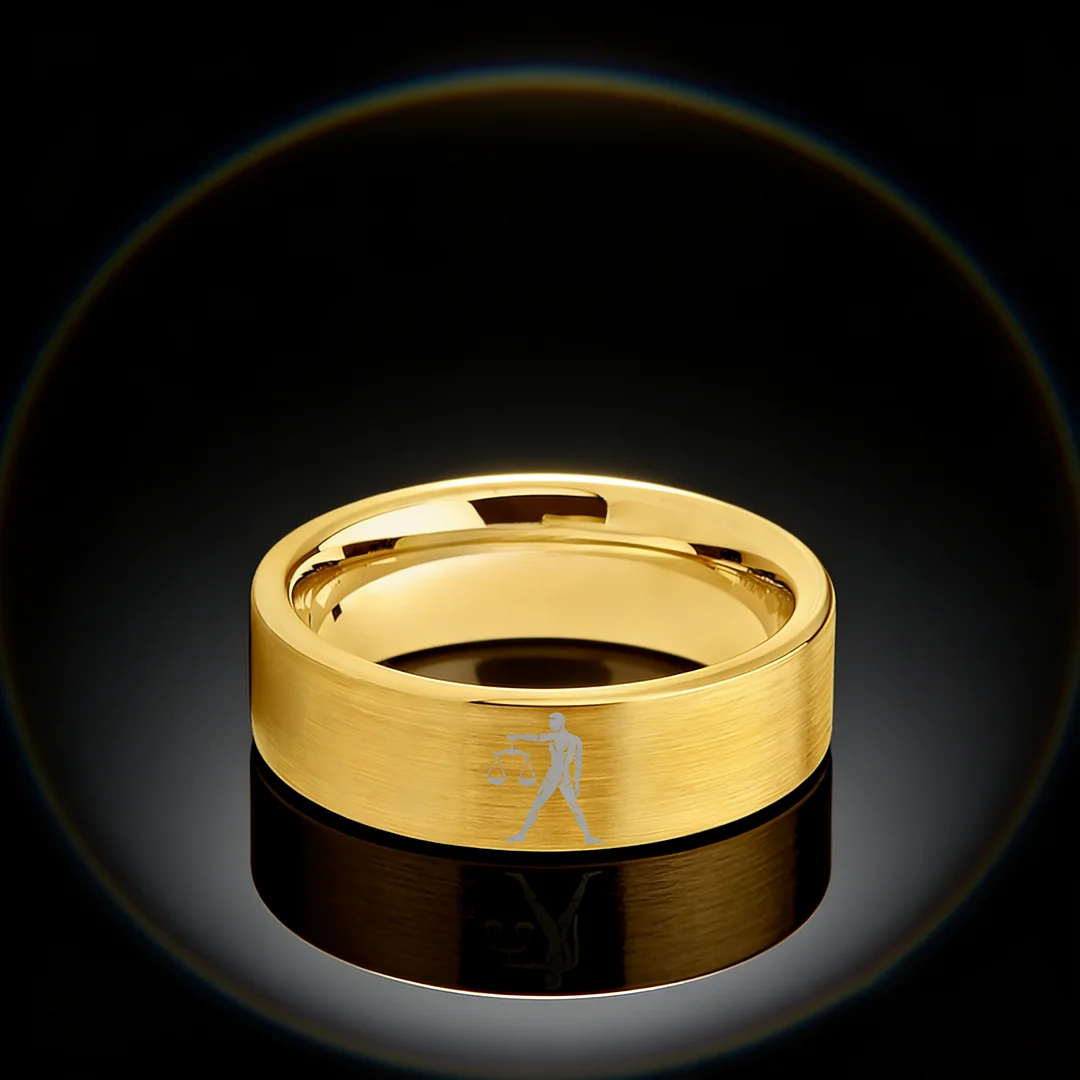 Mens Womens Gold Libra Tungsten Carbide Rings Couple Wedding Band Flat Top Comfort Fit 4MM 6MM 8MM Width