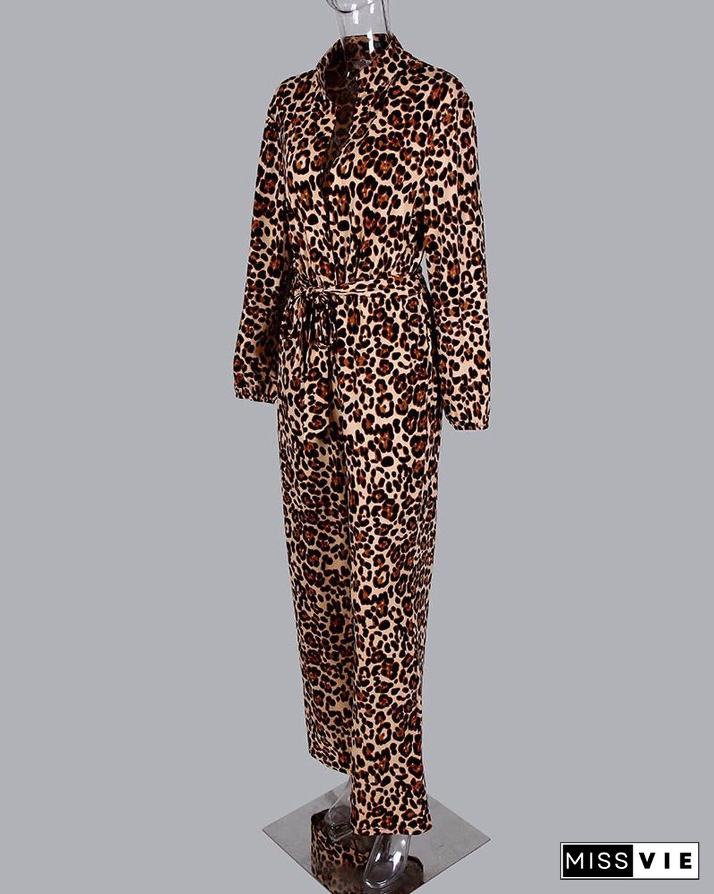 Leopard Print Button Design Wide Leg Jumpsuit P13128