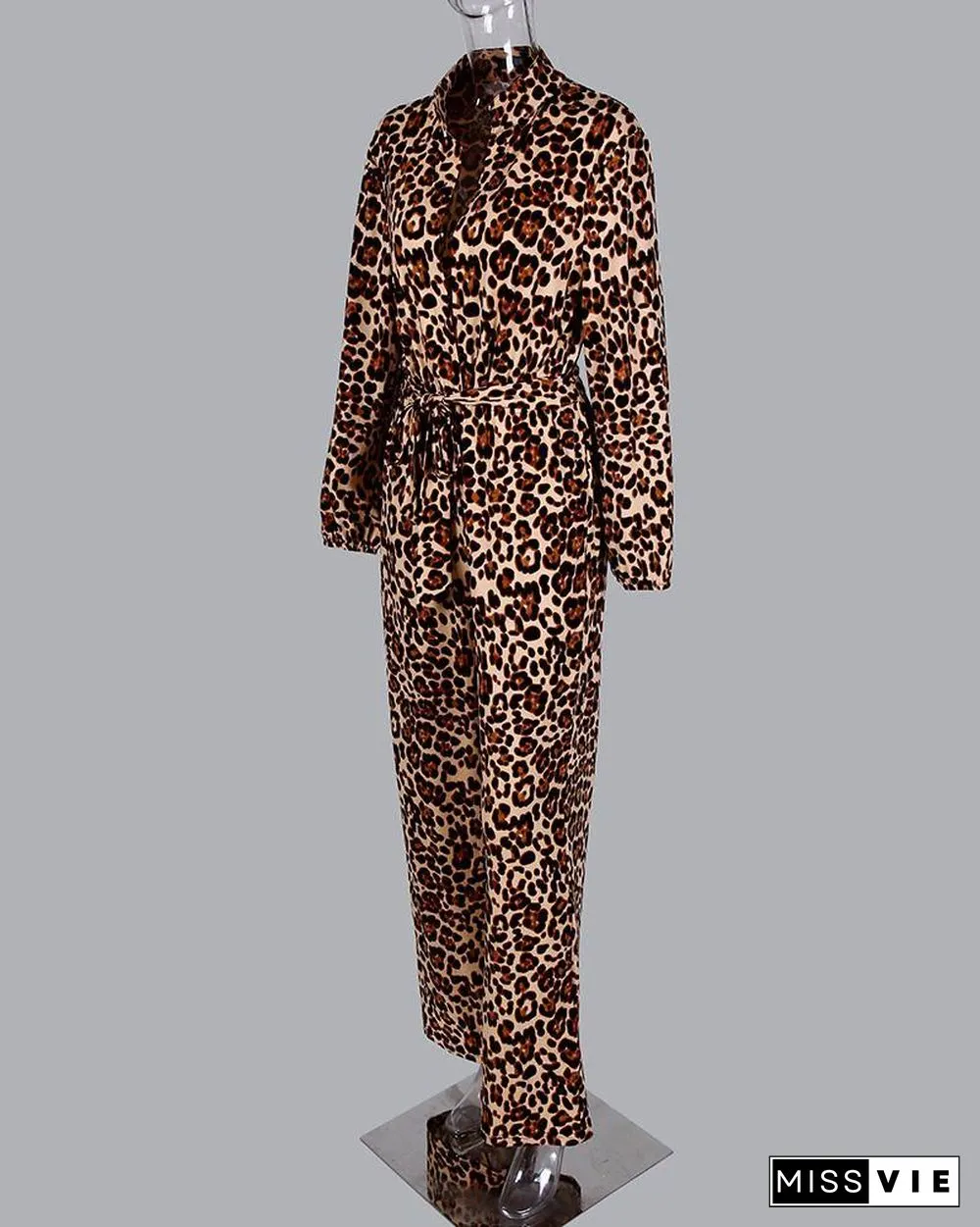 Leopard Print Button Design Wide Leg Jumpsuit P13128